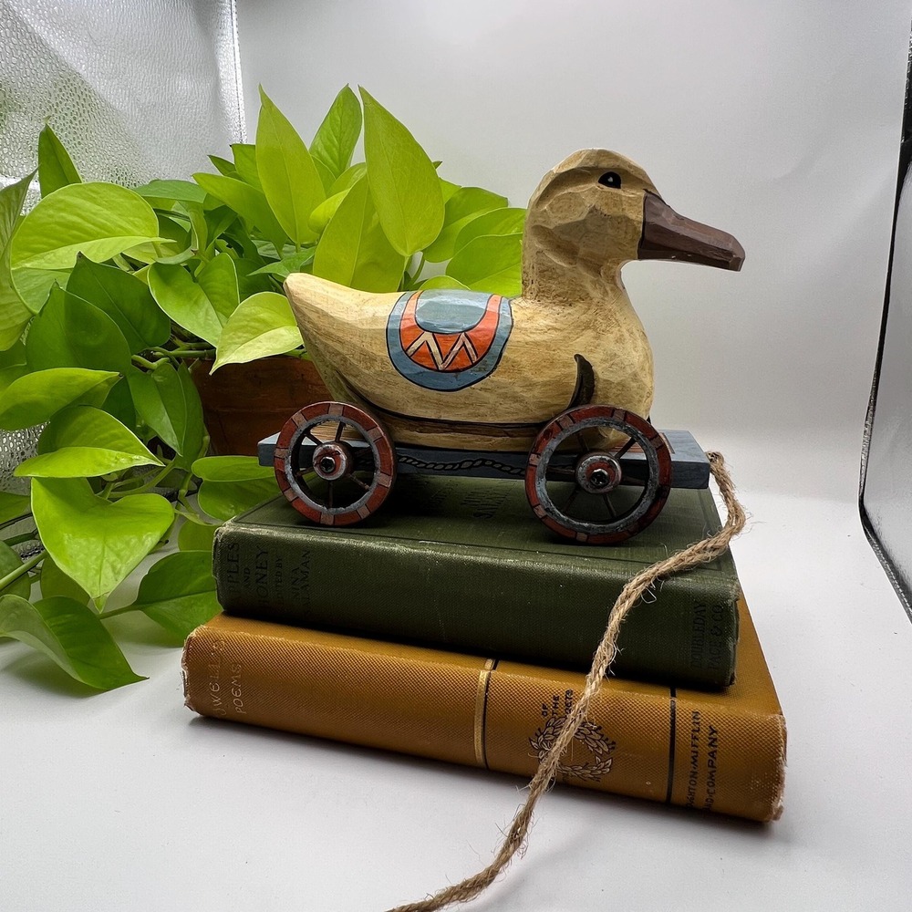 Pull Toy Primitive Folk Art Nursery Decor Rustic Farmhouse Wheels